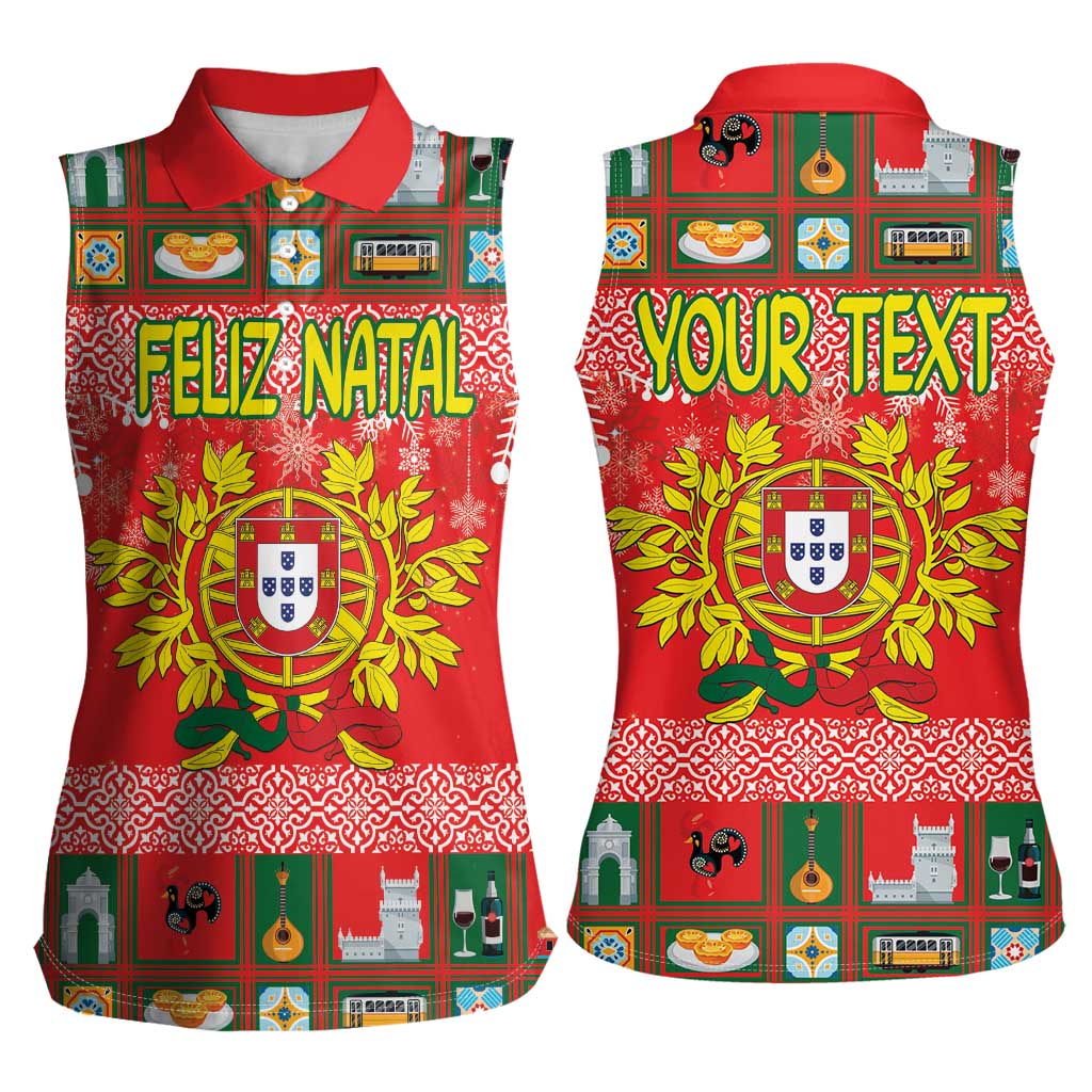 Personalized Portugal Christmas Women Sleeveless Polo Shirt Coat Of Arms - Feliz Natal - Wonder Print Shop