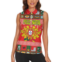 Personalized Portugal Christmas Women Sleeveless Polo Shirt Coat Of Arms - Feliz Natal - Wonder Print Shop
