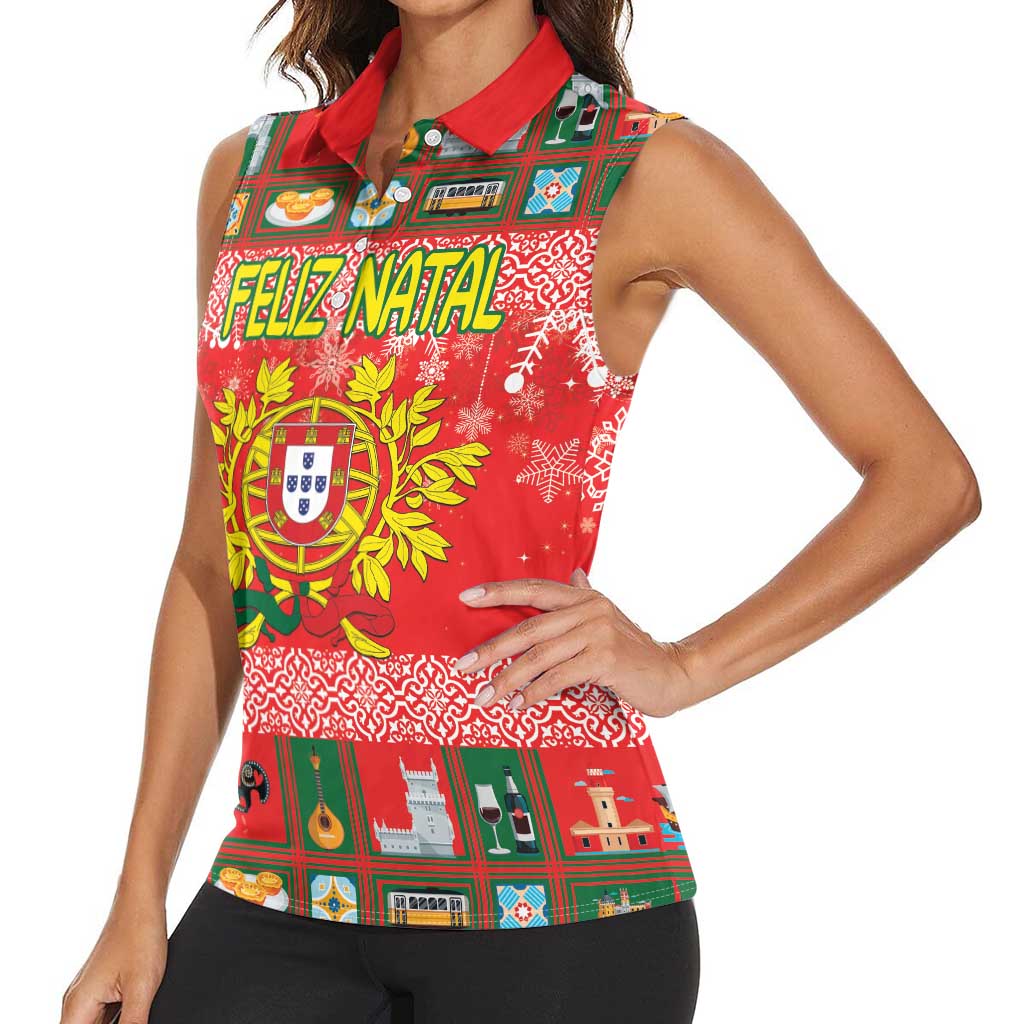 Personalized Portugal Christmas Women Sleeveless Polo Shirt Coat Of Arms - Feliz Natal - Wonder Print Shop