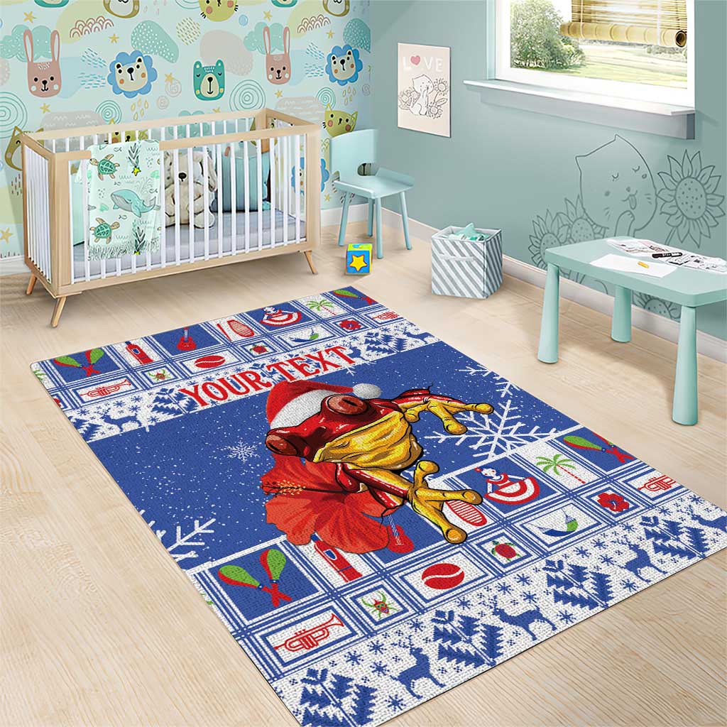 Personalized Puerto Rico Christmas Area Rug Coqui With Red Maga Flower - Wonder Print Shop