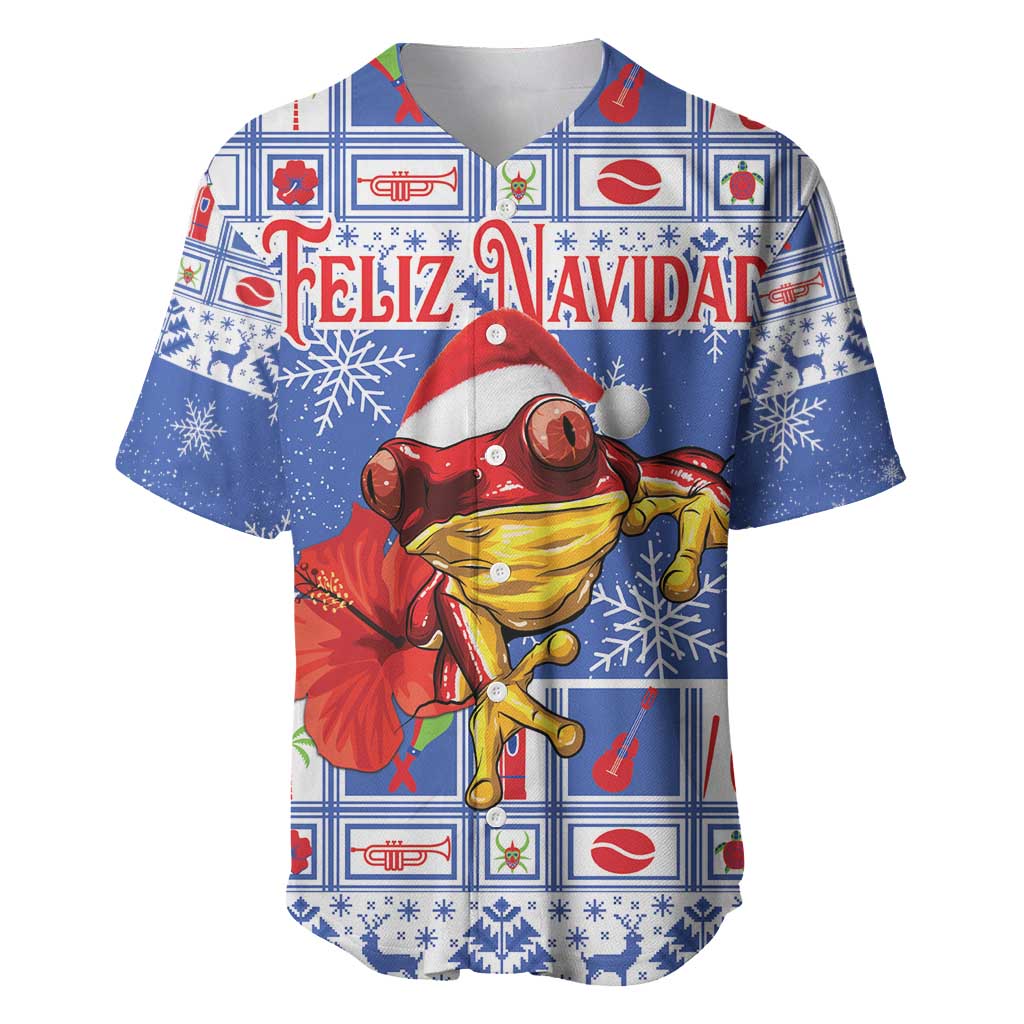 Personalized Puerto Rico Christmas Baseball Jersey Coqui With Red Maga Flower - Wonder Print Shop