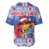 Personalized Puerto Rico Christmas Baseball Jersey Coqui With Red Maga Flower - Wonder Print Shop