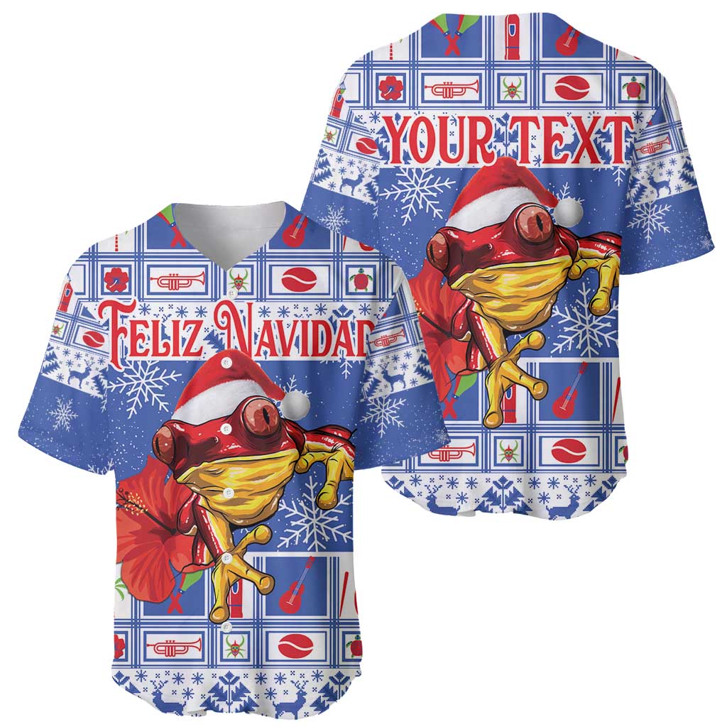 Personalized Puerto Rico Christmas Baseball Jersey Coqui With Red Maga Flower - Wonder Print Shop