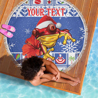 Personalized Puerto Rico Christmas Beach Blanket Coqui With Red Maga Flower - Wonder Print Shop