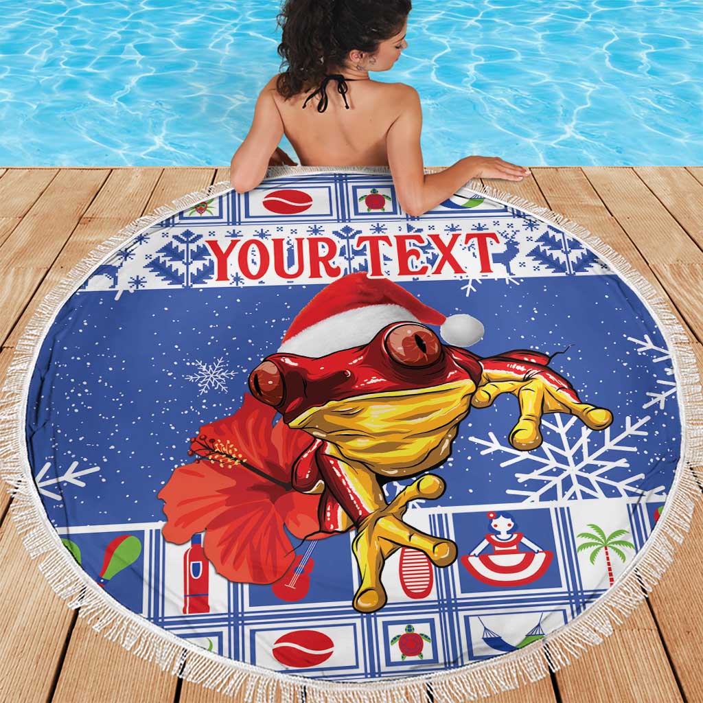 Personalized Puerto Rico Christmas Beach Blanket Coqui With Red Maga Flower - Wonder Print Shop
