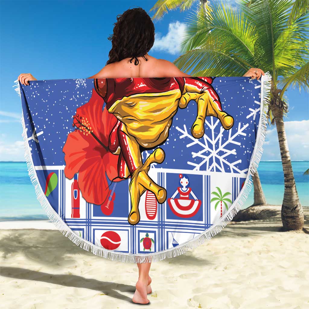 Personalized Puerto Rico Christmas Beach Blanket Coqui With Red Maga Flower - Wonder Print Shop