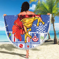 Personalized Puerto Rico Christmas Beach Blanket Coqui With Red Maga Flower - Wonder Print Shop