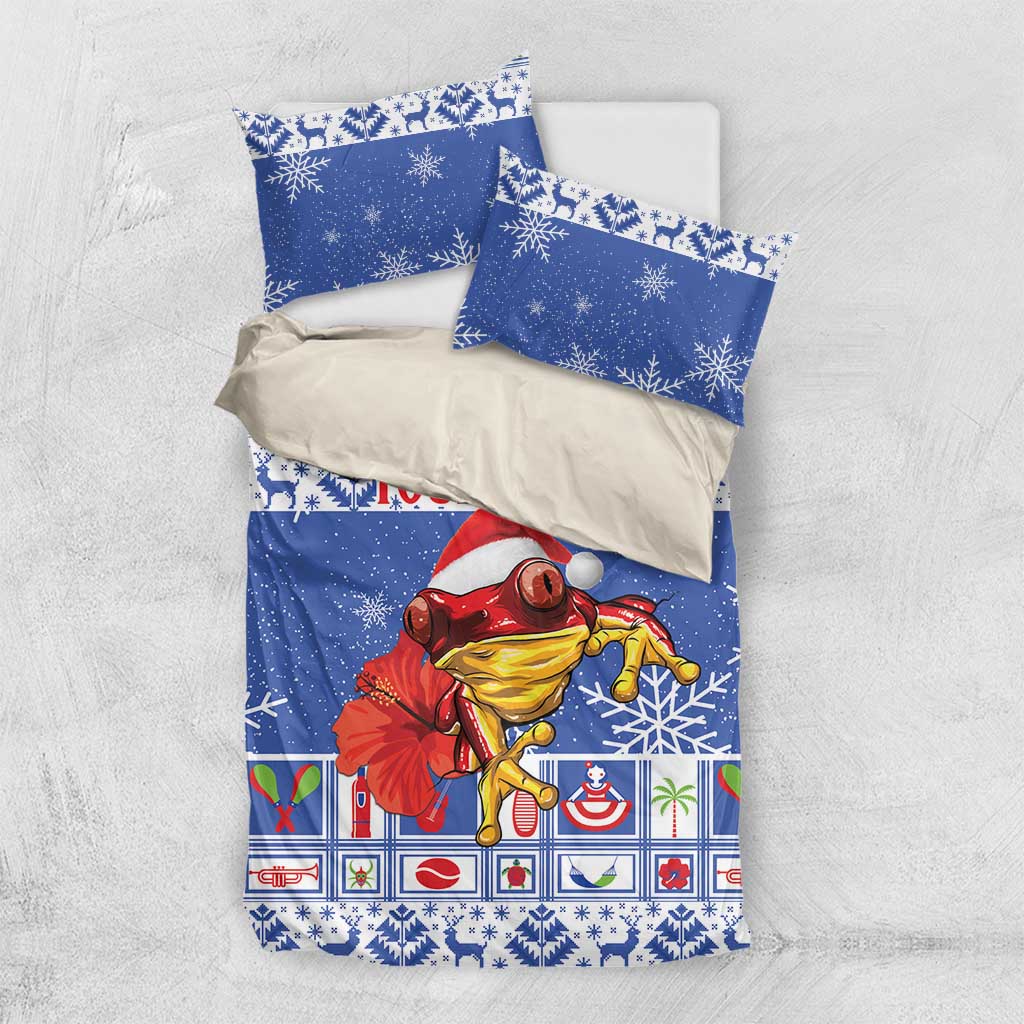 Personalized Puerto Rico Christmas Bedding Set Coqui With Red Maga Flower - Wonder Print Shop