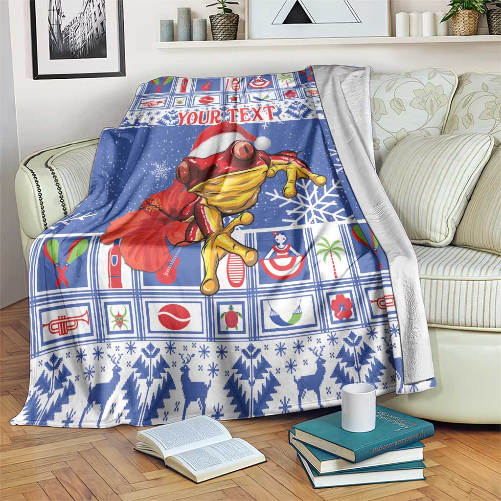 Personalized Puerto Rico Christmas Blanket Coqui With Red Maga Flower