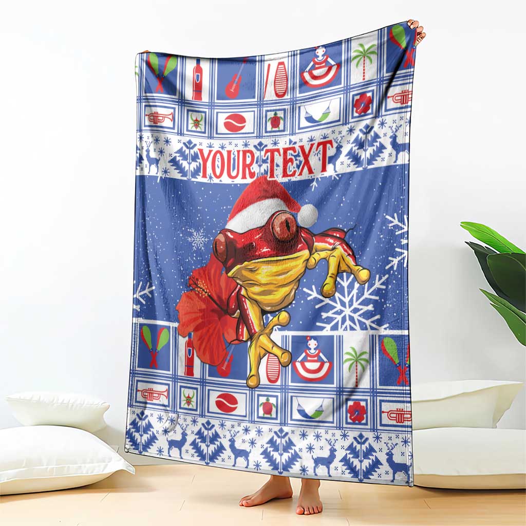 Personalized Puerto Rico Christmas Blanket Coqui With Red Maga Flower
