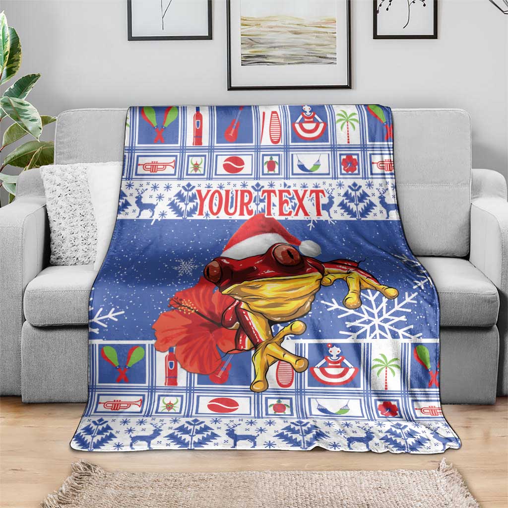 Personalized Puerto Rico Christmas Blanket Coqui With Red Maga Flower