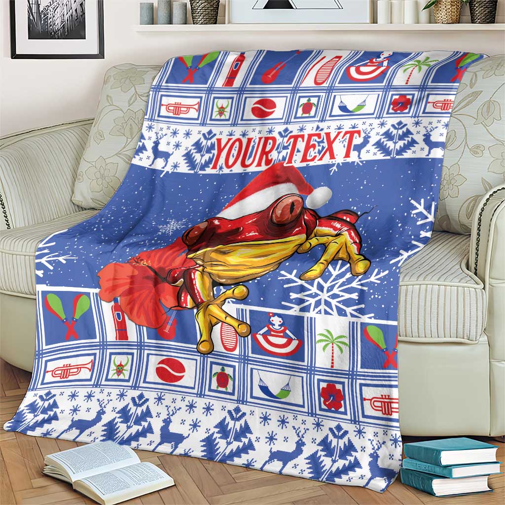 Personalized Puerto Rico Christmas Blanket Coqui With Red Maga Flower