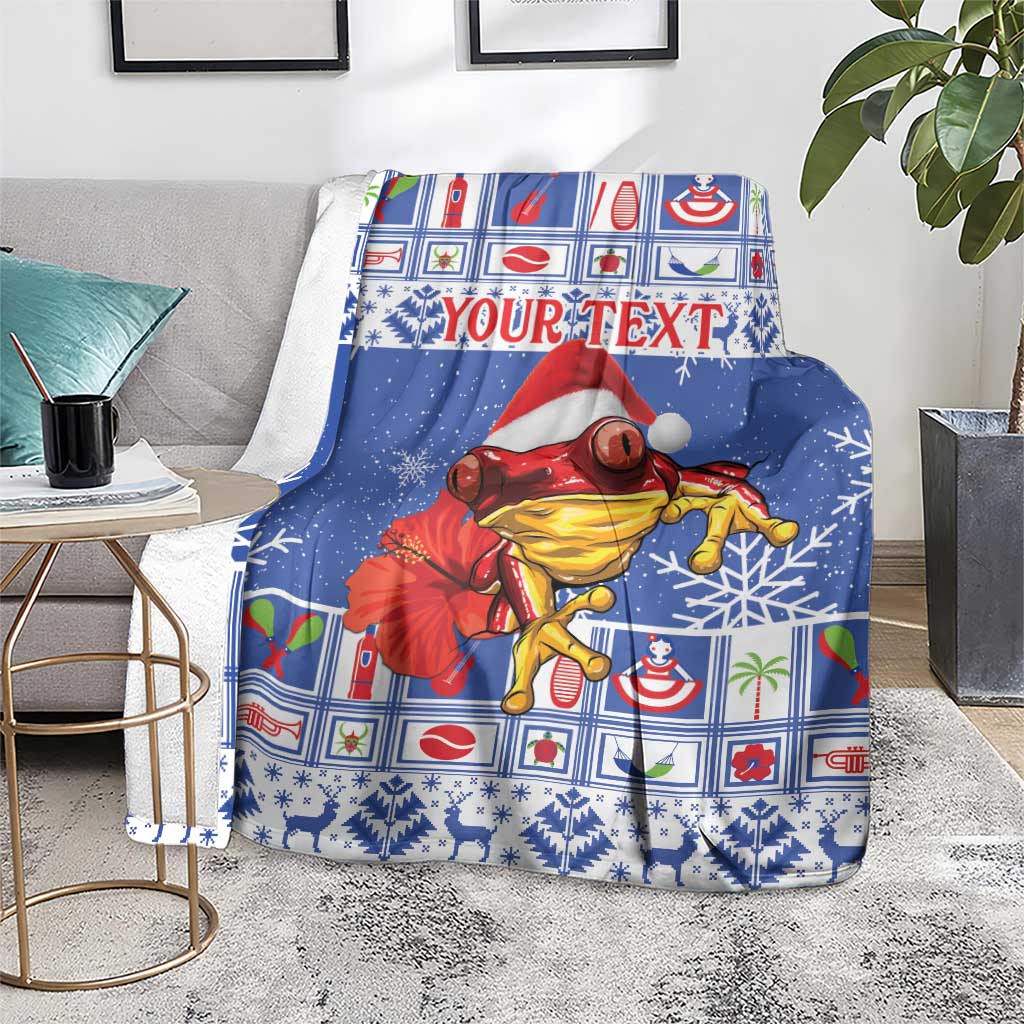 Personalized Puerto Rico Christmas Blanket Coqui With Red Maga Flower