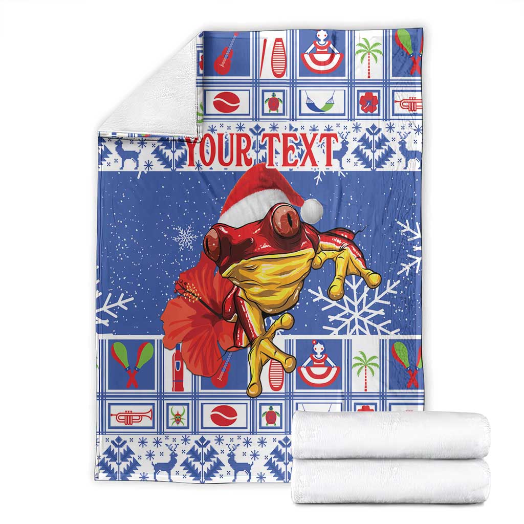 Personalized Puerto Rico Christmas Blanket Coqui With Red Maga Flower
