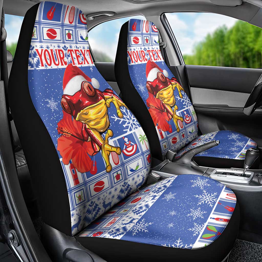 Personalized Puerto Rico Christmas Car Seat Cover Coqui With Red Maga Flower - Wonder Print Shop
