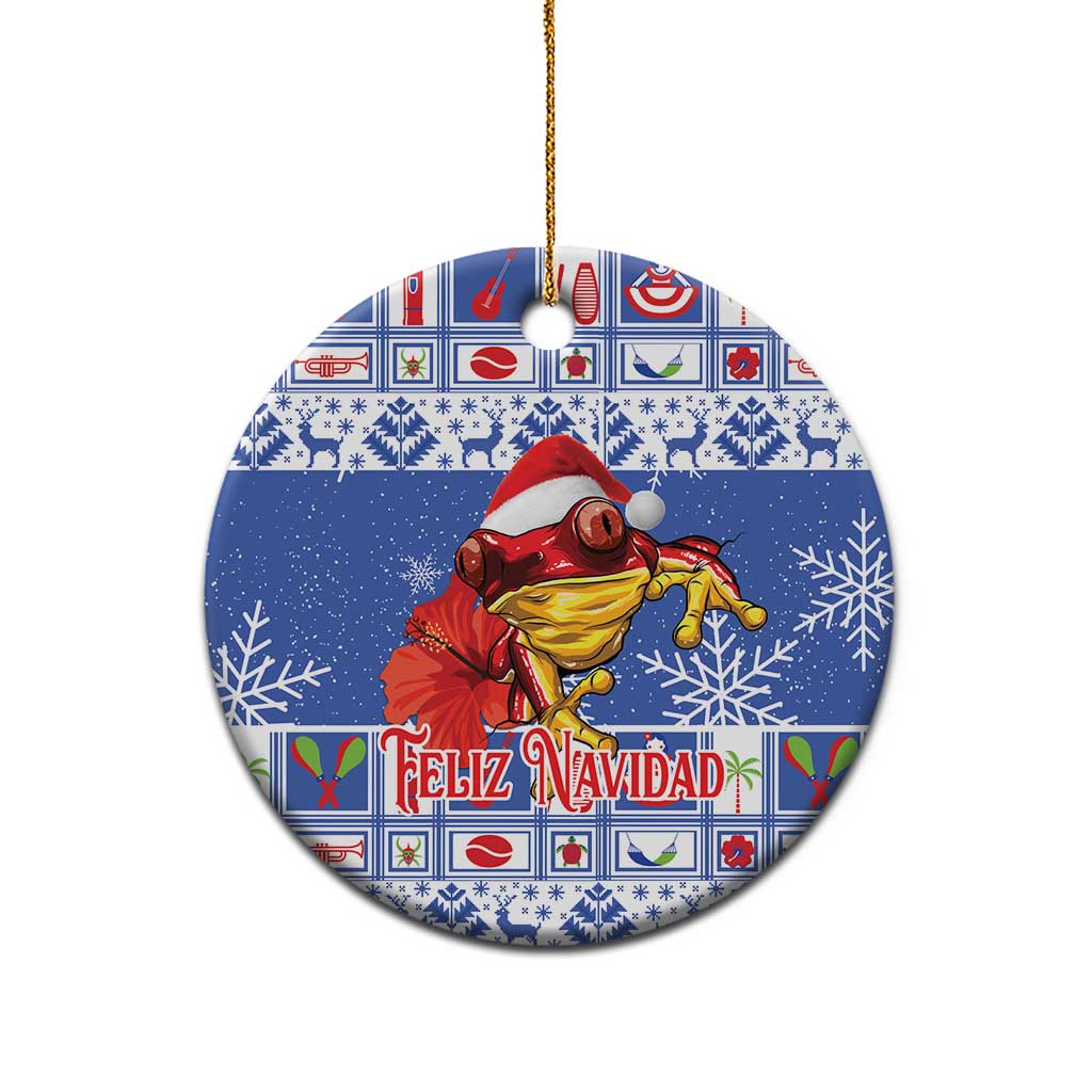 Personalized Puerto Rico Christmas Ceramic Ornament Coqui With Red Maga Flower - Wonder Print Shop