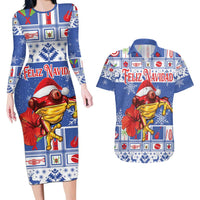 Personalized Puerto Rico Christmas Couples Matching Long Sleeve Bodycon Dress and Hawaiian Shirt Coqui With Red Maga Flower - Wonder Print Shop