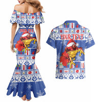 Personalized Puerto Rico Christmas Couples Matching Mermaid Dress and Hawaiian Shirt Coqui With Red Maga Flower - Wonder Print Shop
