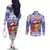 Personalized Puerto Rico Christmas Couples Matching Off The Shoulder Long Sleeve Dress and Long Sleeve Button Shirt Coqui With Red Maga Flower