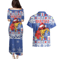 Personalized Puerto Rico Christmas Couples Matching Puletasi and Hawaiian Shirt Coqui With Red Maga Flower - Wonder Print Shop