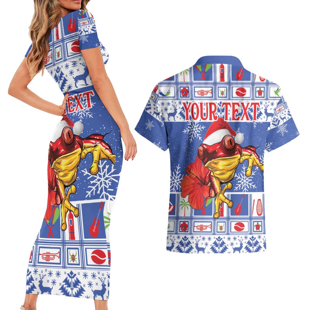Personalized Puerto Rico Christmas Couples Matching Short Sleeve Bodycon Dress and Hawaiian Shirt Coqui With Red Maga Flower - Wonder Print Shop
