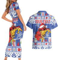 Personalized Puerto Rico Christmas Couples Matching Short Sleeve Bodycon Dress and Hawaiian Shirt Coqui With Red Maga Flower - Wonder Print Shop