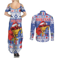 Personalized Puerto Rico Christmas Couples Matching Summer Maxi Dress and Long Sleeve Button Shirt Coqui With Red Maga Flower - Wonder Print Shop