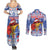 Personalized Puerto Rico Christmas Couples Matching Summer Maxi Dress and Long Sleeve Button Shirt Coqui With Red Maga Flower - Wonder Print Shop