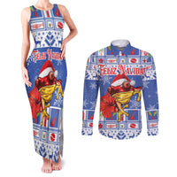 Personalized Puerto Rico Christmas Couples Matching Tank Maxi Dress and Long Sleeve Button Shirt Coqui With Red Maga Flower - Wonder Print Shop