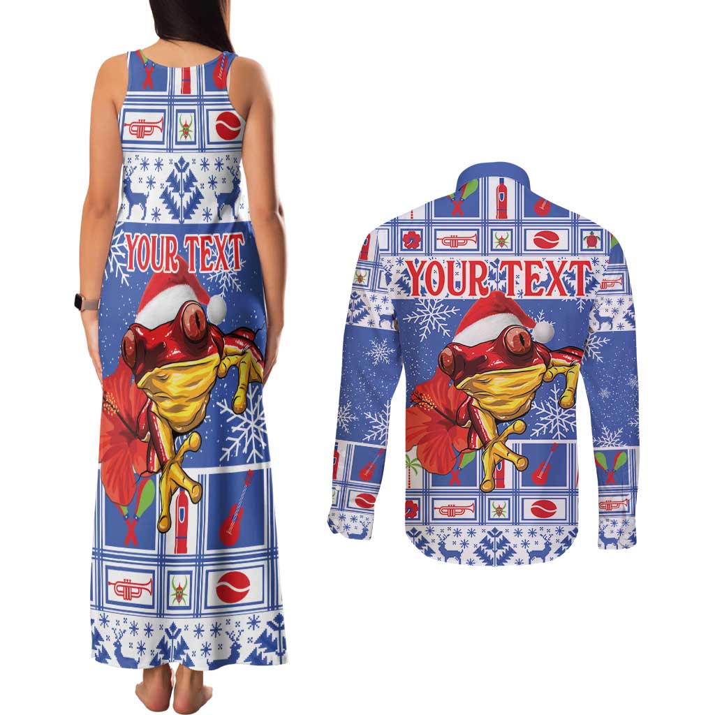 Personalized Puerto Rico Christmas Couples Matching Tank Maxi Dress and Long Sleeve Button Shirt Coqui With Red Maga Flower - Wonder Print Shop
