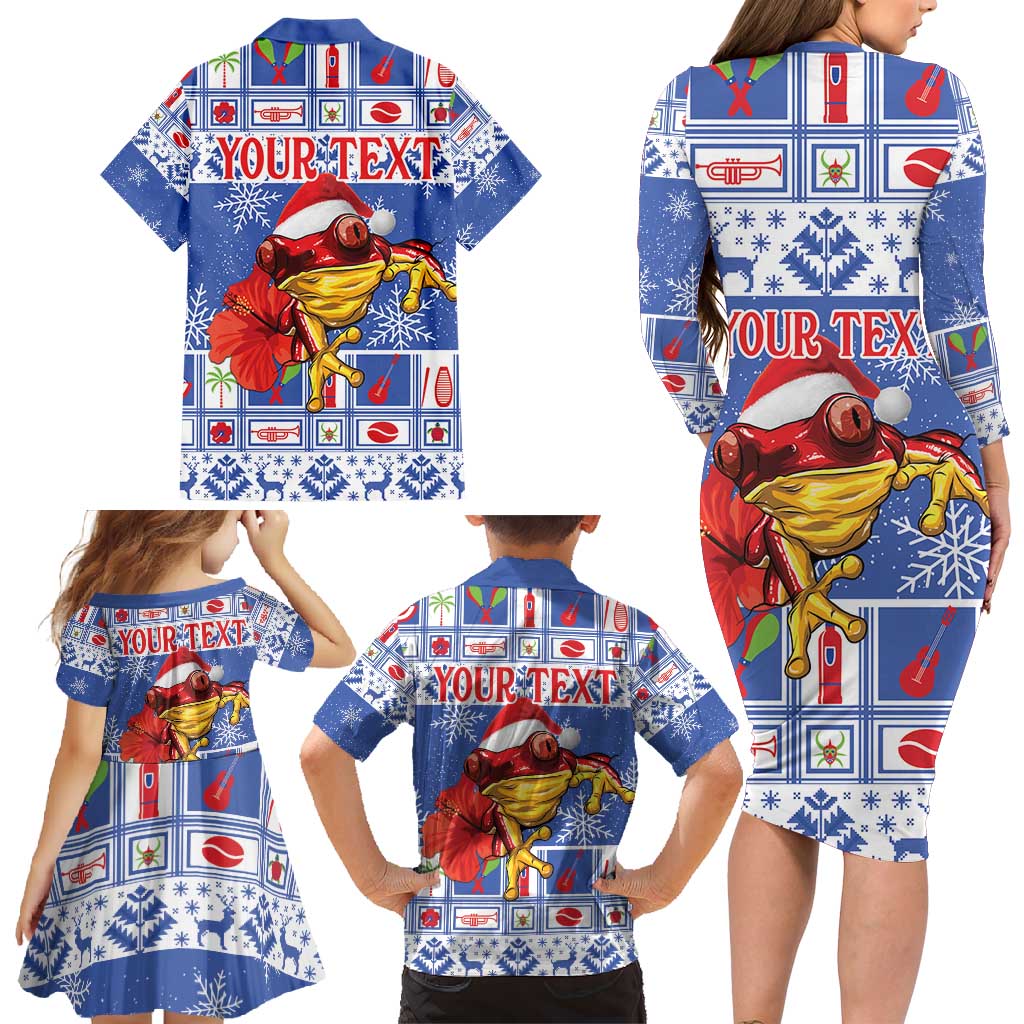 Personalized Puerto Rico Christmas Family Matching Long Sleeve Bodycon Dress and Hawaiian Shirt Coqui With Red Maga Flower - Wonder Print Shop