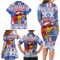 Personalized Puerto Rico Christmas Family Matching Long Sleeve Bodycon Dress and Hawaiian Shirt Coqui With Red Maga Flower - Wonder Print Shop