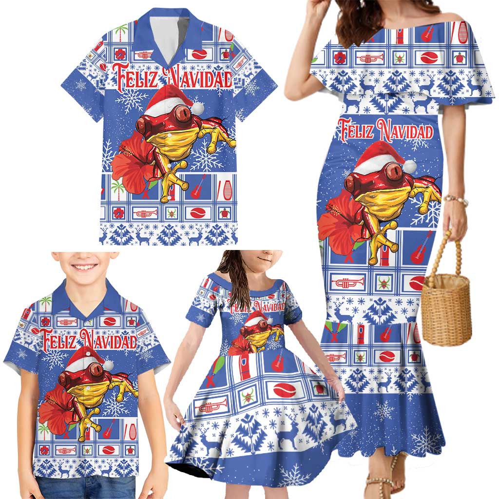 Personalized Puerto Rico Christmas Family Matching Mermaid Dress and Hawaiian Shirt Coqui With Red Maga Flower - Wonder Print Shop