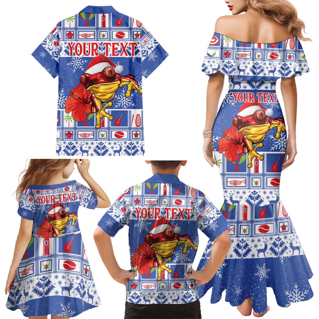 Personalized Puerto Rico Christmas Family Matching Mermaid Dress and Hawaiian Shirt Coqui With Red Maga Flower - Wonder Print Shop