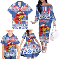 Personalized Puerto Rico Christmas Family Matching Off The Shoulder Long Sleeve Dress and Hawaiian Shirt Coqui With Red Maga Flower - Wonder Print Shop