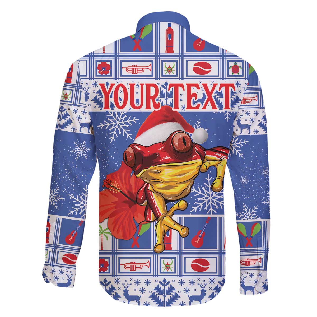 Personalized Puerto Rico Christmas Family Matching Off The Shoulder Long Sleeve Dress and Hawaiian Shirt Coqui With Red Maga Flower - Wonder Print Shop