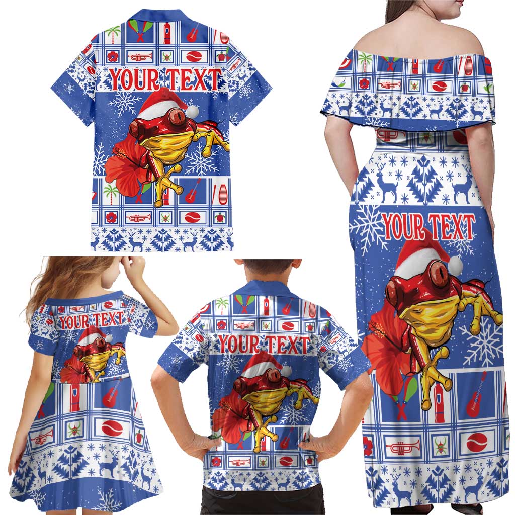 Personalized Puerto Rico Christmas Family Matching Off Shoulder Maxi Dress and Hawaiian Shirt Coqui With Red Maga Flower - Wonder Print Shop