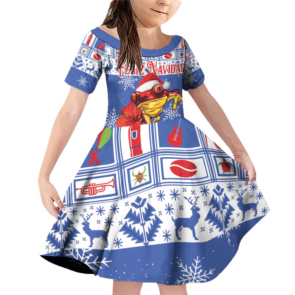 Personalized Puerto Rico Christmas Family Matching Off Shoulder Short Dress and Hawaiian Shirt Coqui With Red Maga Flower - Wonder Print Shop