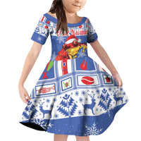 Personalized Puerto Rico Christmas Family Matching Off Shoulder Short Dress and Hawaiian Shirt Coqui With Red Maga Flower - Wonder Print Shop