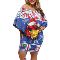 Personalized Puerto Rico Christmas Family Matching Off Shoulder Short Dress and Hawaiian Shirt Coqui With Red Maga Flower - Wonder Print Shop