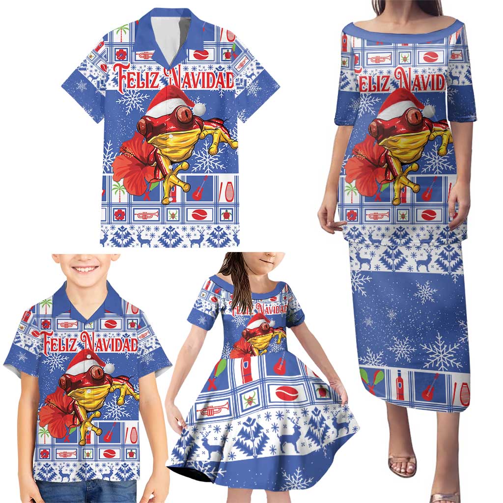 Personalized Puerto Rico Christmas Family Matching Puletasi and Hawaiian Shirt Coqui With Red Maga Flower - Wonder Print Shop