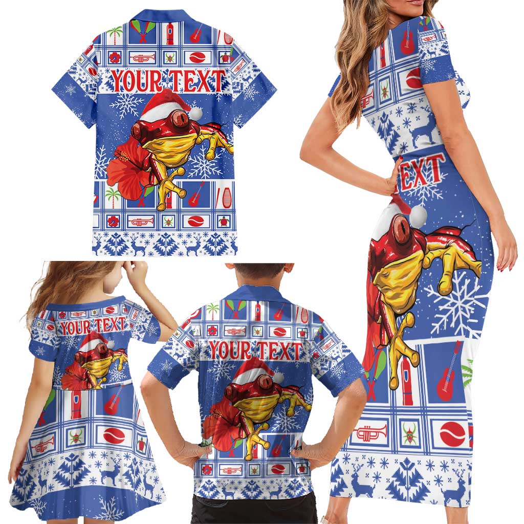 Personalized Puerto Rico Christmas Family Matching Short Sleeve Bodycon Dress and Hawaiian Shirt Coqui With Red Maga Flower - Wonder Print Shop