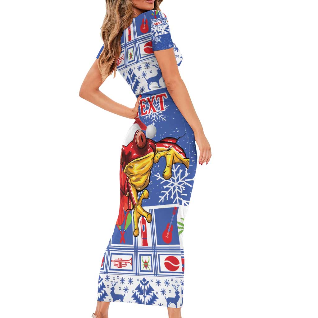 Personalized Puerto Rico Christmas Family Matching Short Sleeve Bodycon Dress and Hawaiian Shirt Coqui With Red Maga Flower - Wonder Print Shop