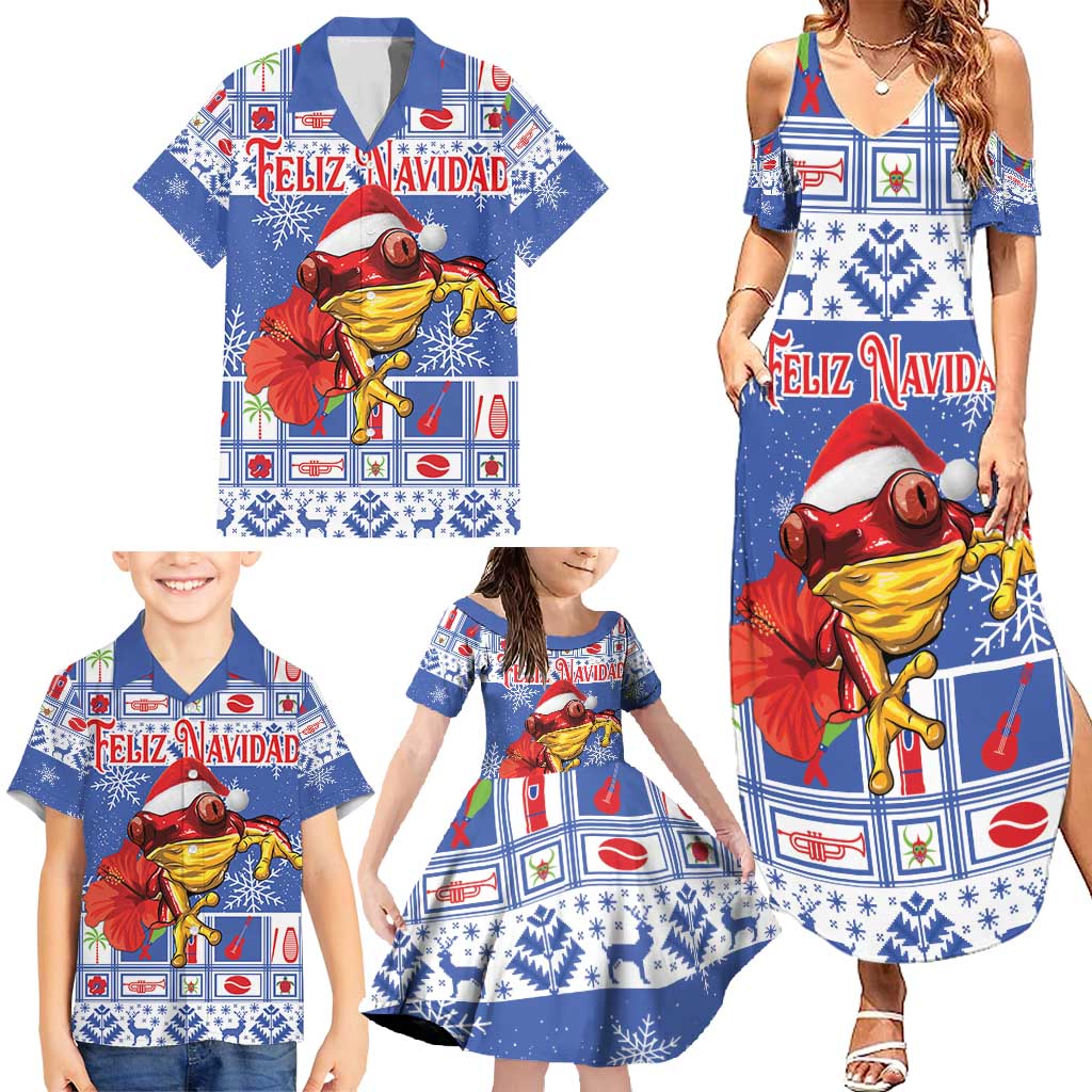 Personalized Puerto Rico Christmas Family Matching Summer Maxi Dress and Hawaiian Shirt Coqui With Red Maga Flower - Wonder Print Shop