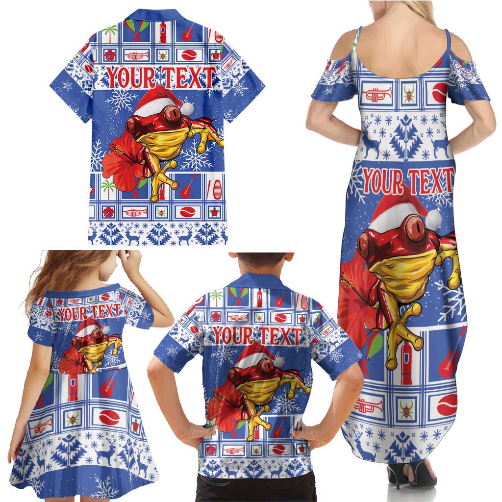 Personalized Puerto Rico Christmas Family Matching Summer Maxi Dress and Hawaiian Shirt Coqui With Red Maga Flower - Wonder Print Shop