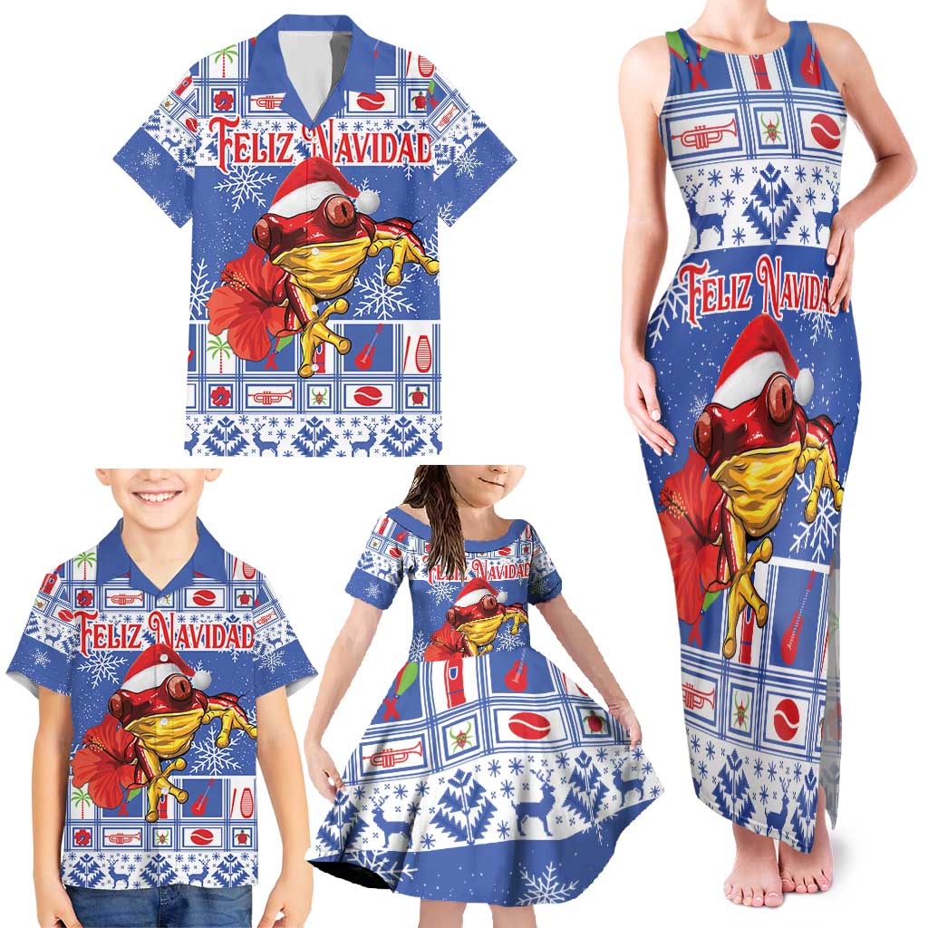Personalized Puerto Rico Christmas Family Matching Tank Maxi Dress and Hawaiian Shirt Coqui With Red Maga Flower - Wonder Print Shop