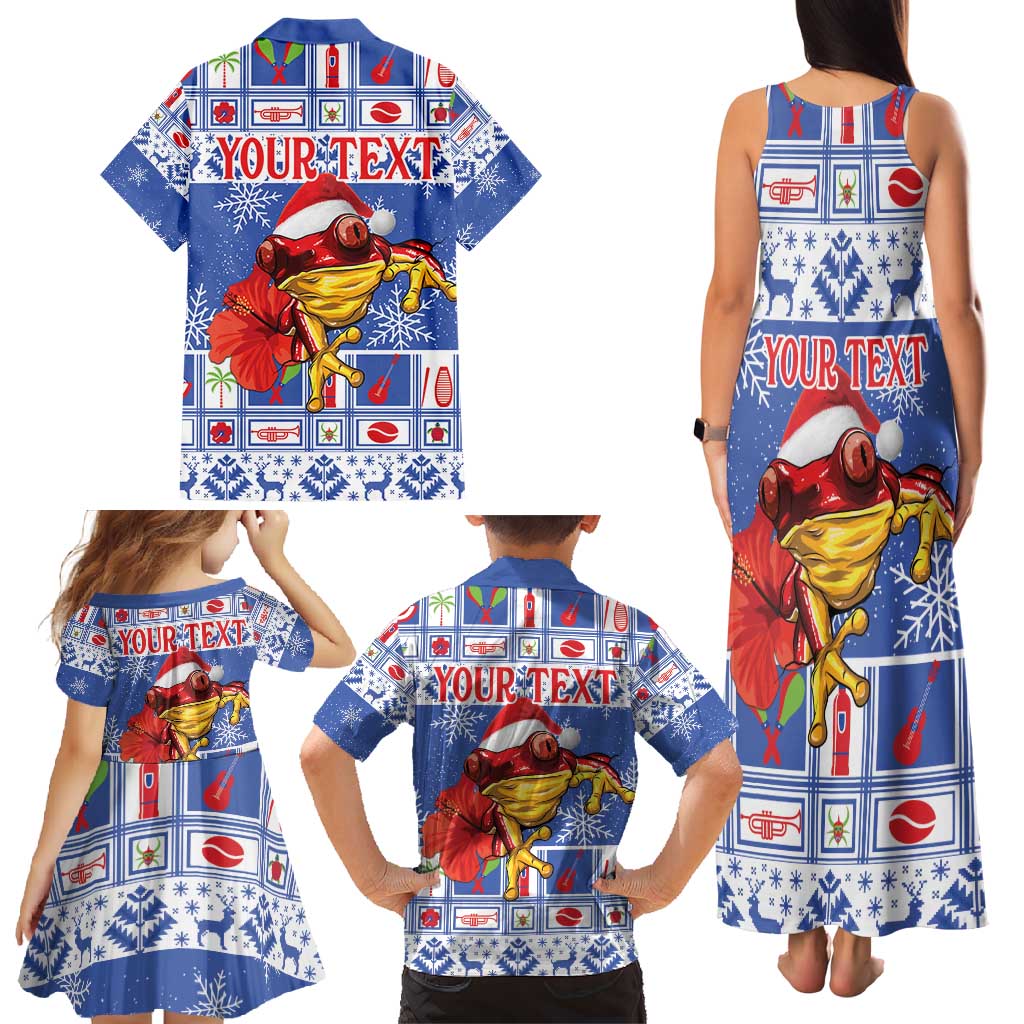 Personalized Puerto Rico Christmas Family Matching Tank Maxi Dress and Hawaiian Shirt Coqui With Red Maga Flower - Wonder Print Shop
