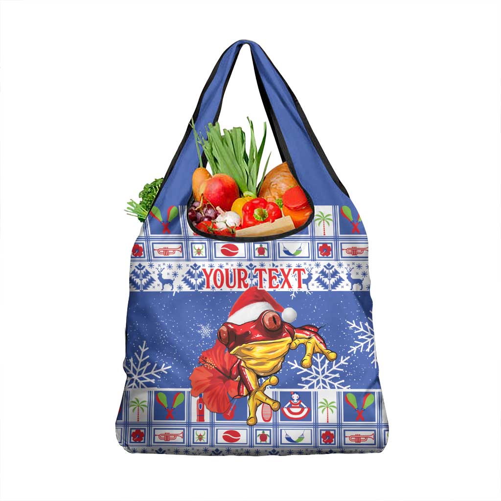 Personalized Puerto Rico Christmas Grocery Bag Coqui With Red Maga Flower