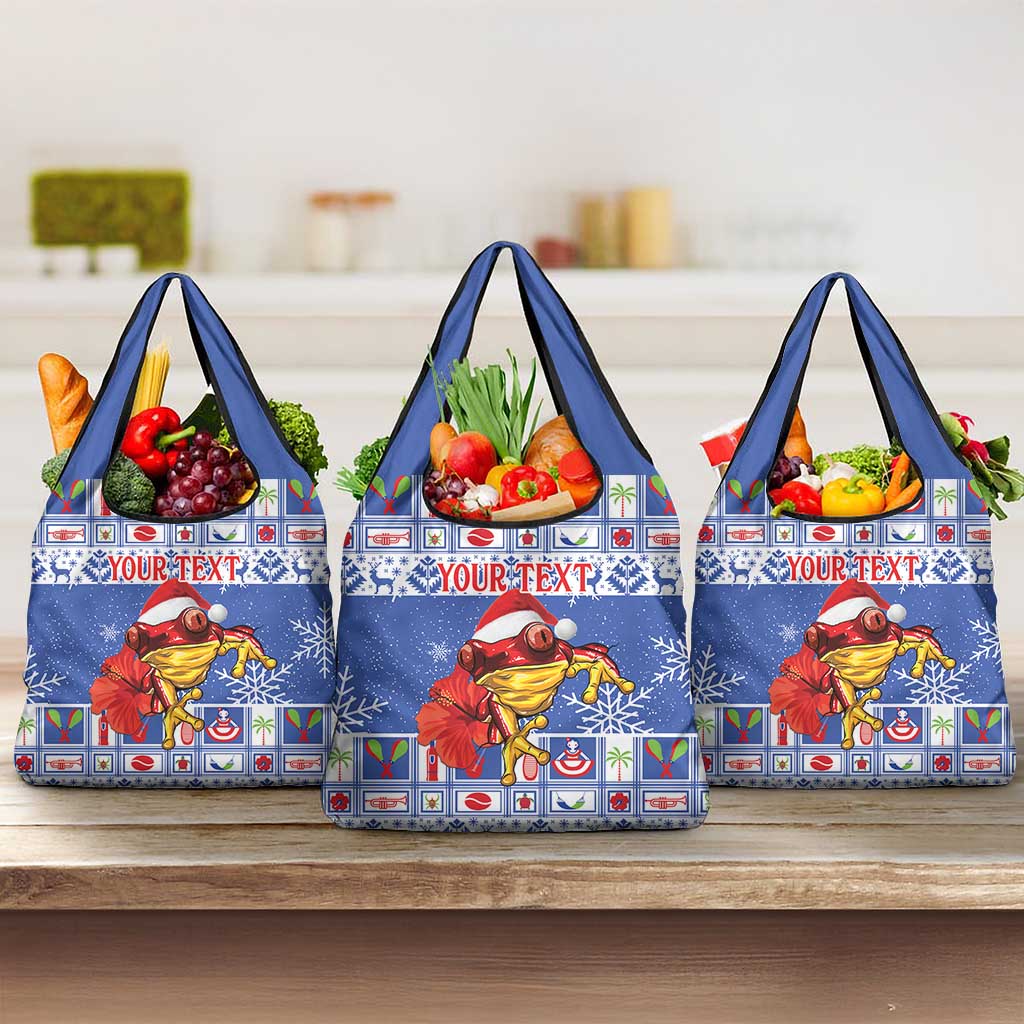 Personalized Puerto Rico Christmas Grocery Bag Coqui With Red Maga Flower