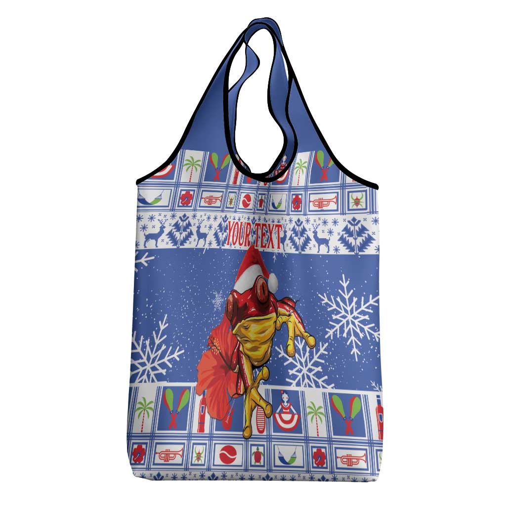 Personalized Puerto Rico Christmas Grocery Bag Coqui With Red Maga Flower
